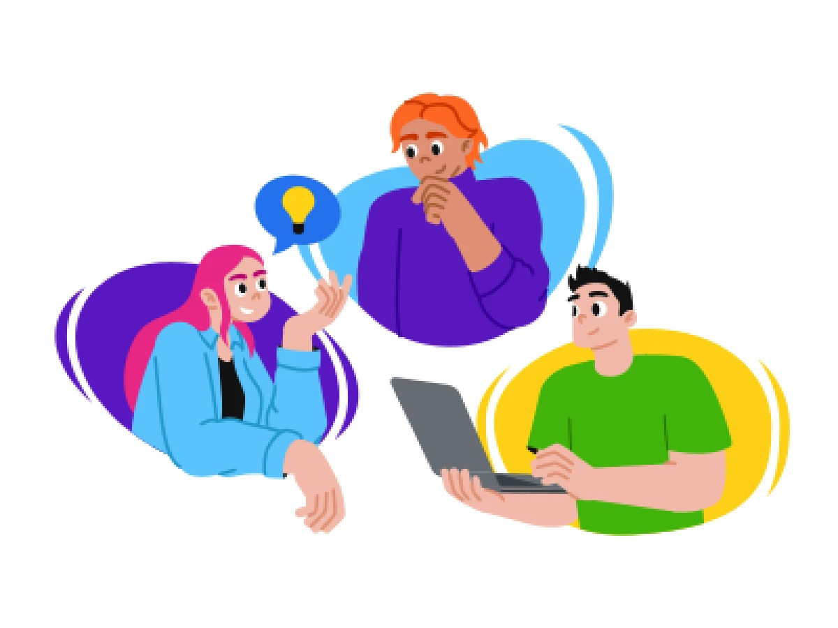 Colorfull illustration of a team working on the project together.