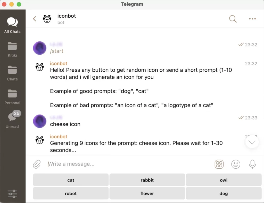 Iconbot chat start Iconbot chat start